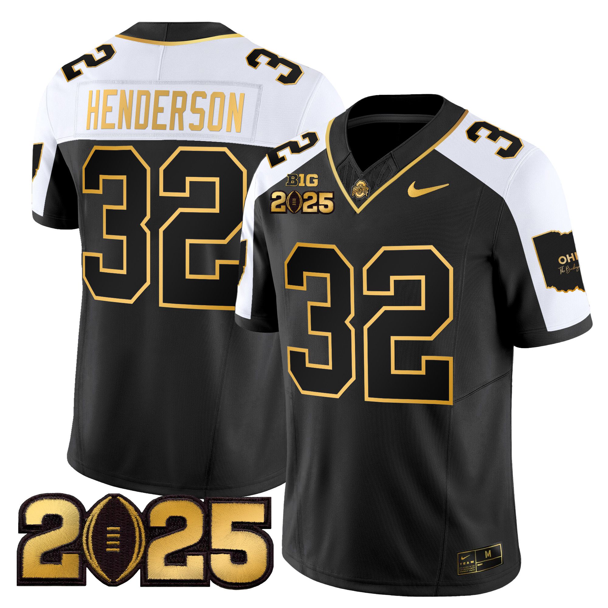 Men Ohio State Buckeyes #32 Henderson Black 2025 CFP Final Patch Gold Vapor Limited NCAA Jersey